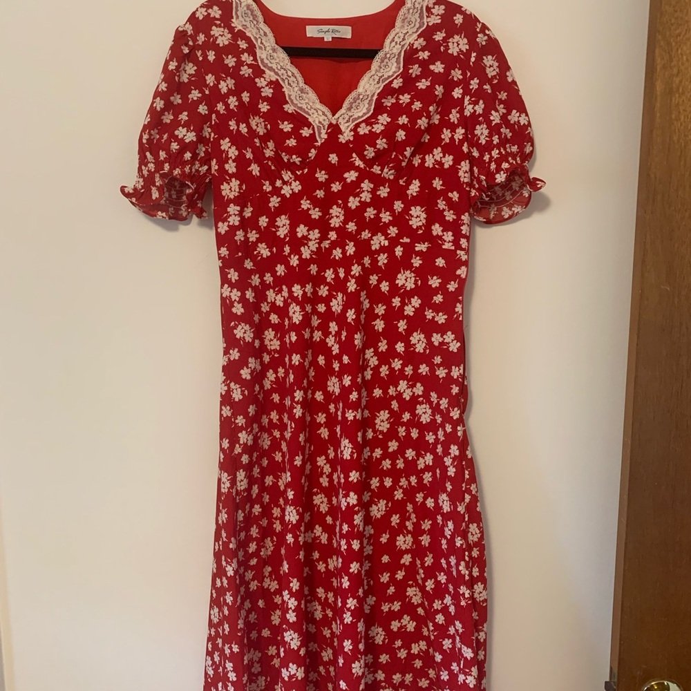 Floral Red Long Sleeve Dress